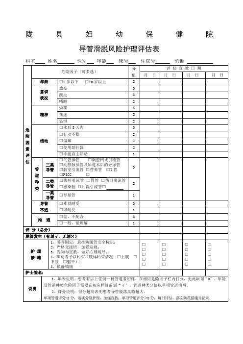 导管滑脱风险护理评估表