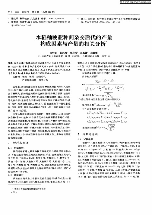 水稻灿粳亚种间杂交后代的产量构成因素与产量的相关分析