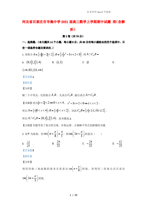 河北省石家庄市辛集中学2021届高三数学上学期期中试题 理(含解析).doc