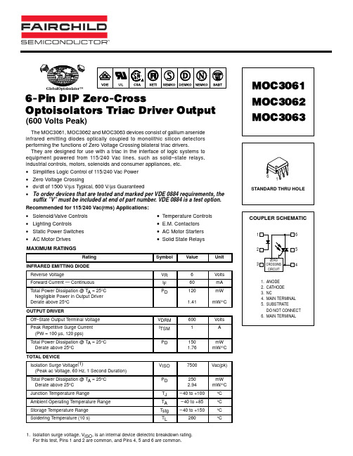 可控硅光耦MOC3061-3062-3063英文手册