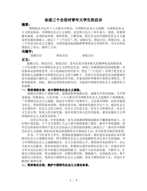 三个自信对青年大学生的启示