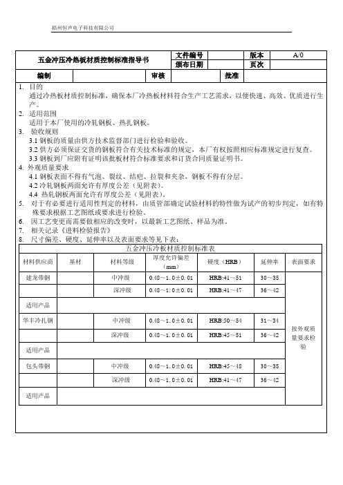 五金冲压冷热板材质控制标准指导书