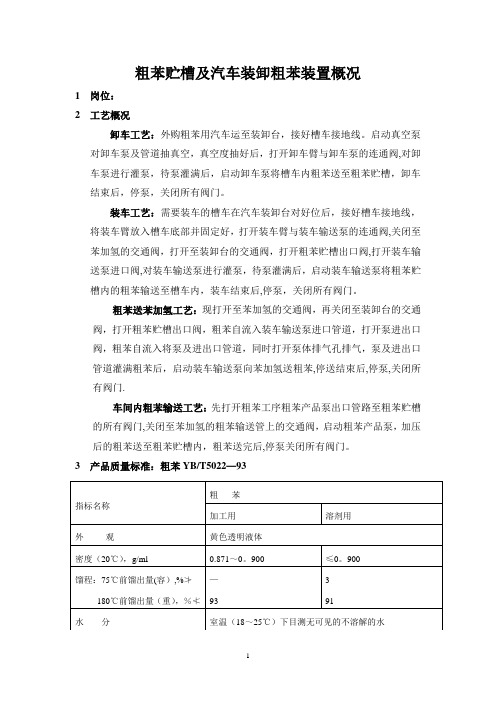 粗苯贮槽及汽车装卸粗苯装置作业指导书