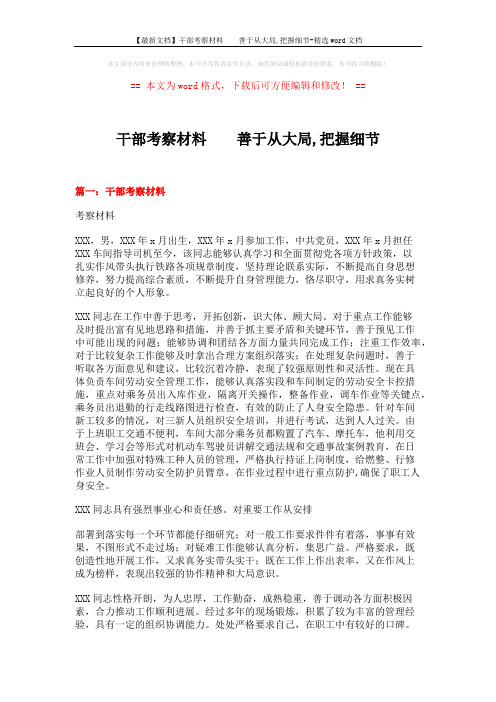 【最新文档】干部考察材料  善于从大局,把握细节-精选word文档 (4页)