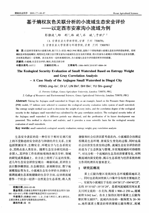 基于熵权灰色关联分析的小流域生态安全评价——以定西市安家沟小流域为例