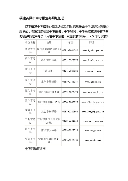 福建各县市中考招生办网址汇总