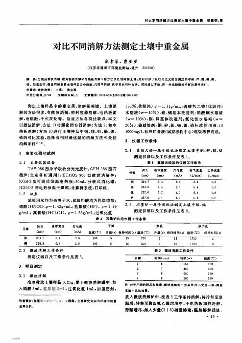 对比不同消解方法测定土壤中重金属