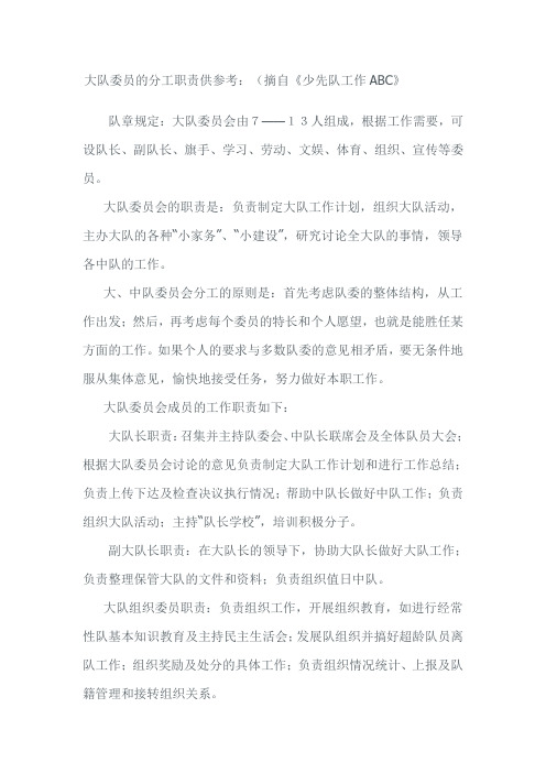 大队委员的分工职责供参考