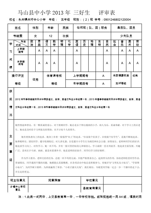 三好生评审表1