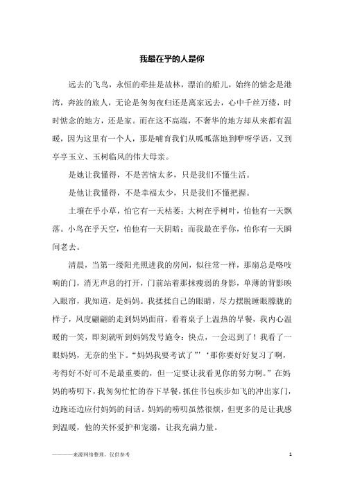 我最在乎的人是你_初一作文