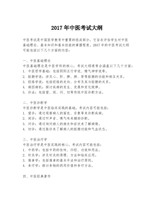 2017年中医考试大纲