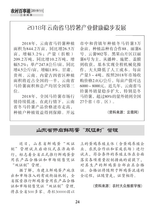 2018年云南省马铃薯产业健康稳步发展