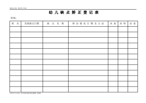 最新幼儿缺点矫正登记表