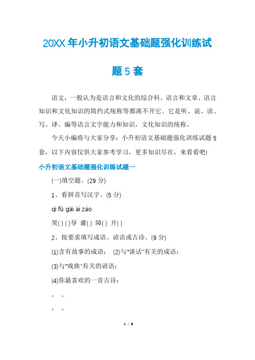小升初语文基础题强化训练试题5套