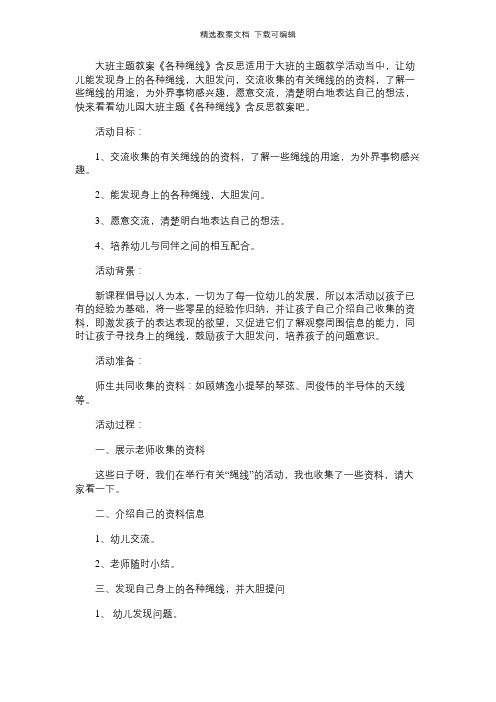 幼儿园大班主题教案《各种绳线》含反思