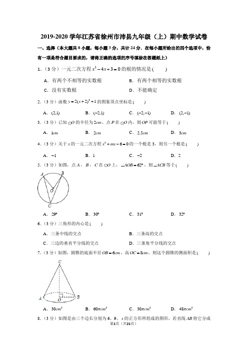 2019-2020学年江苏省徐州市沛县九年级(上)期中数学试卷