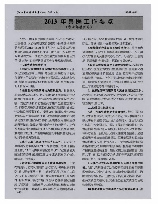 2013年兽医工作要点