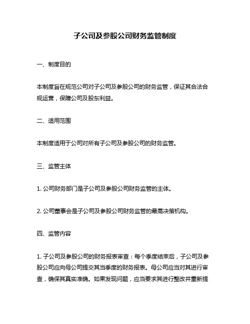 子公司及参股公司财务监管制度