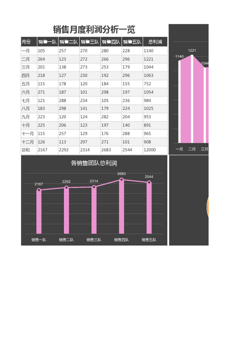 月度利润分析一览Excel图表