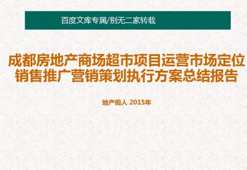 [强烈推荐]2016年成都房地产商场超市项目运营市场定位销售推广营销策划执行方案总结报告