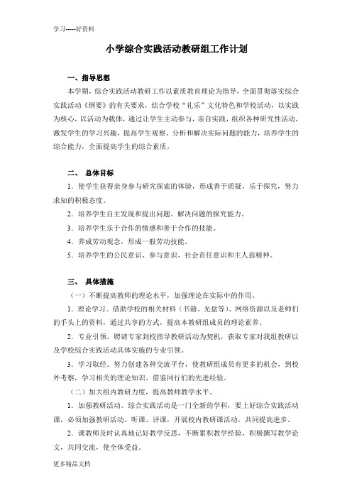 小学综合实践活动工作计划教学提纲