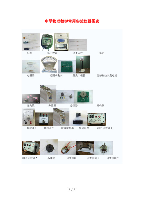 中学物理教学常用实验仪器图表