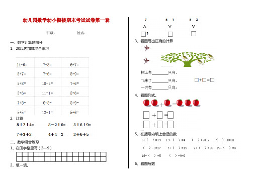 幼儿园数学幼小衔接期末考试试卷第一套