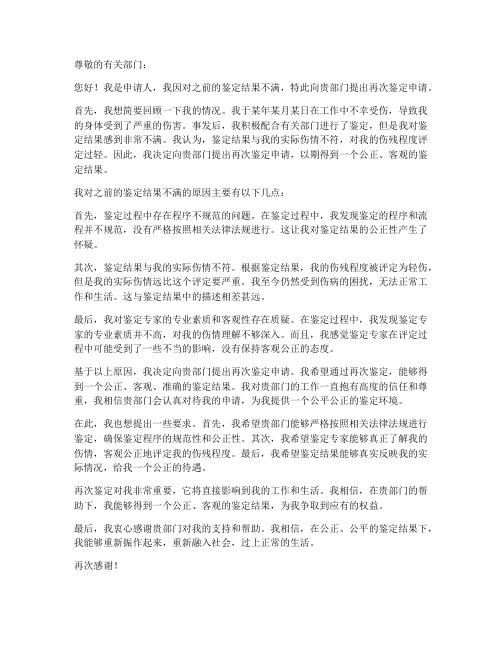 个人再次鉴定申请书