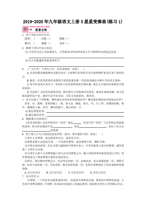 2019-2020年九年级语文上册3星星变奏曲(练习1)