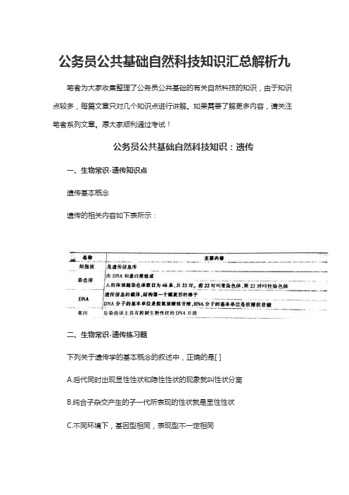公务员公共基础自然科技知识汇总解析九