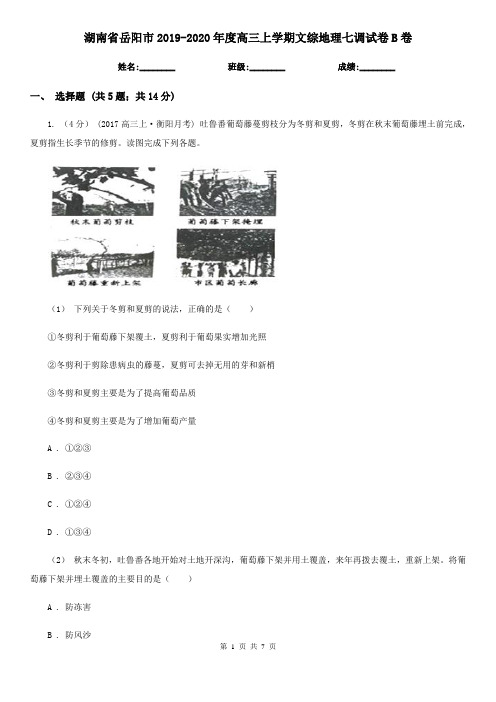 湖南省岳阳市2019-2020年度高三上学期文综地理七调试卷B卷