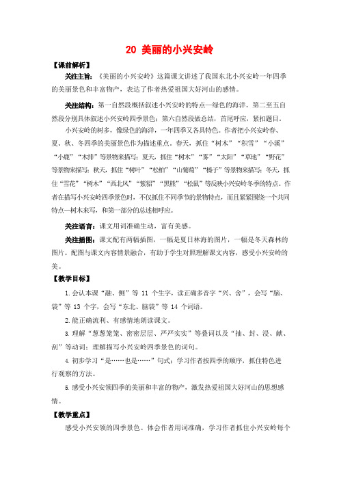 人教部编版三年级语文上册《20 美丽的小兴安岭》教案教学设计小学优秀公开课