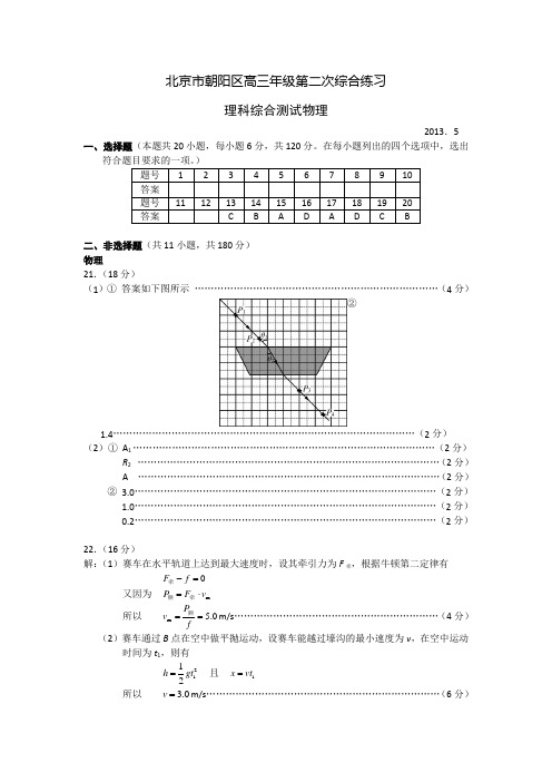 2013北京朝阳区高三二模物理试题答案