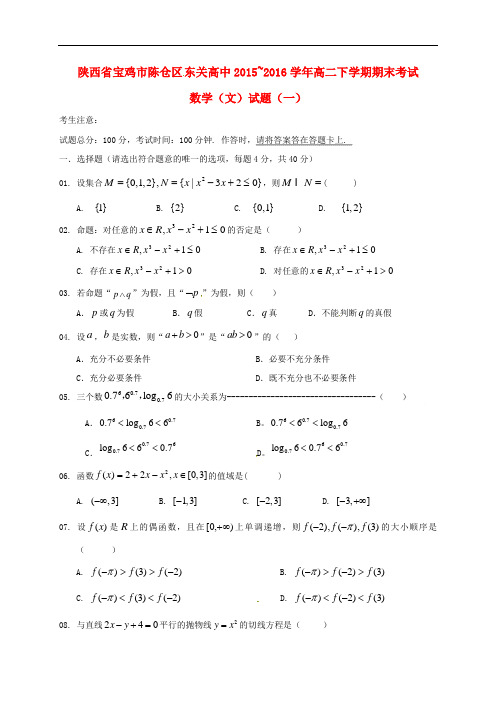 陕西省宝鸡市陈仓区东关高级中学高二数学下学期期末考