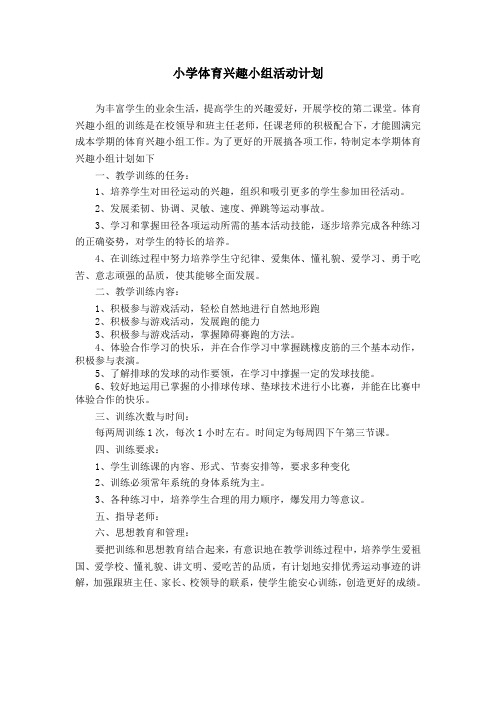 小学体育兴趣小组活动计划
