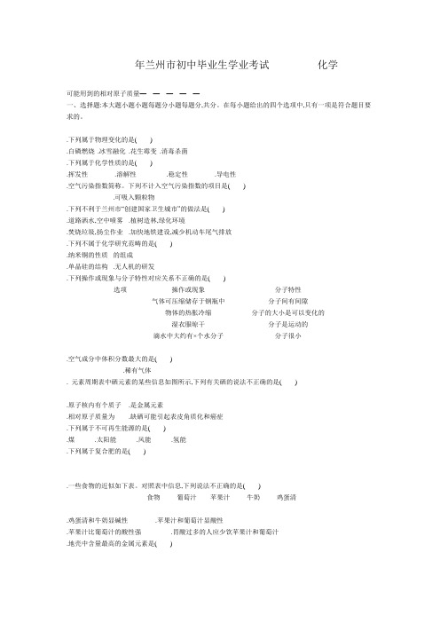 2015年兰州市中考化学试卷