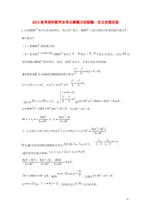 2014高考数学必考点解题方法秘籍 定点定线定值 理