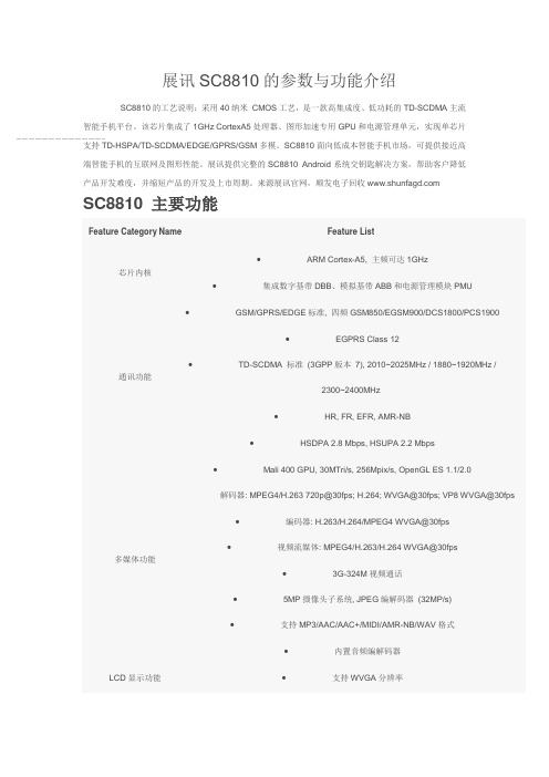 简单介绍展讯SC8810T芯片参数与功能