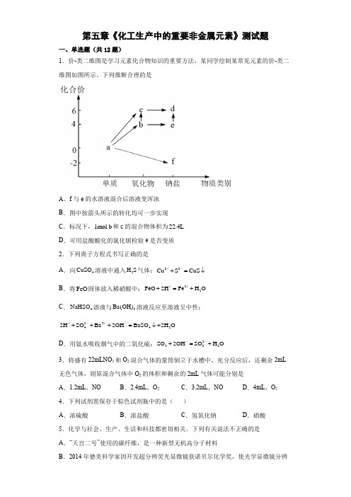 第五章《化工生产中的重要非金属元素》测试题 高一下学期化学人教版必修第二册