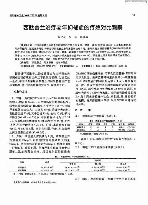西酞普兰治疗老年抑郁症的疗效对比观察