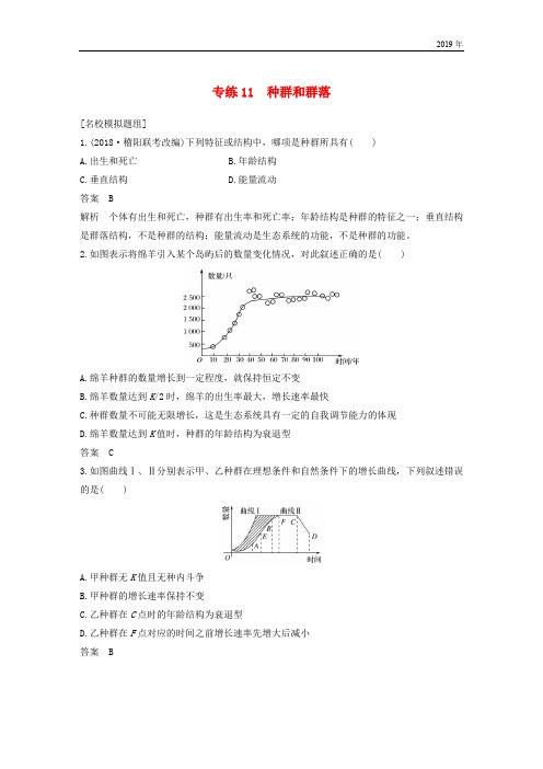 2019版高考生物二轮专题复习 必考选择题对点专练11 种群和群落