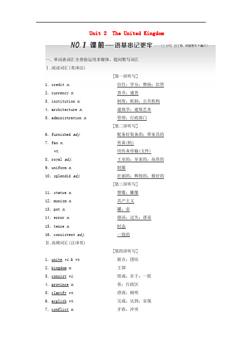 高考英语一轮复习Unit2TheUnitedKingdom讲义新人教版必修