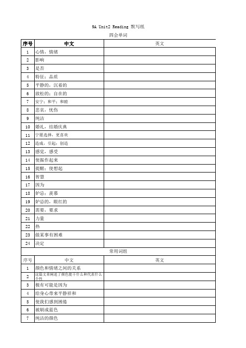 9A unit 2 reading 默写纸