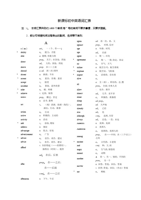 新课标初中英语词汇表