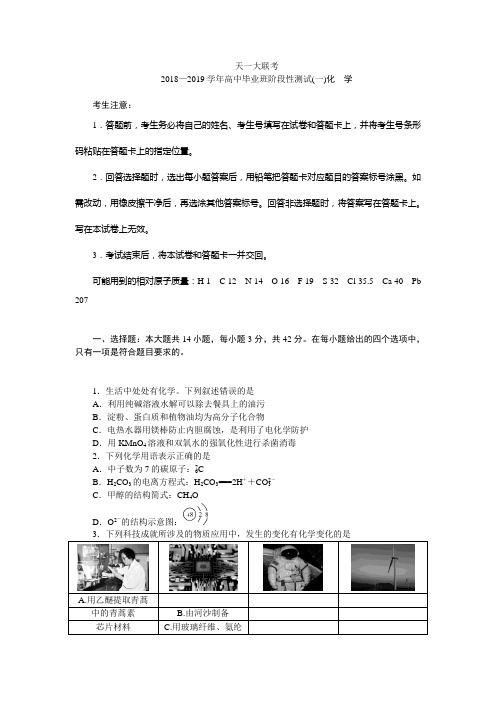 天一大联考2019届高三一诊化学试题