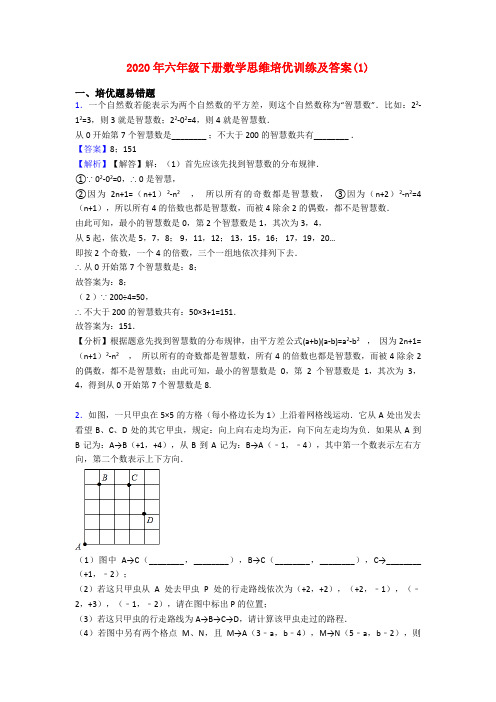 2020年六年级下册数学思维培优训练及答案(1)