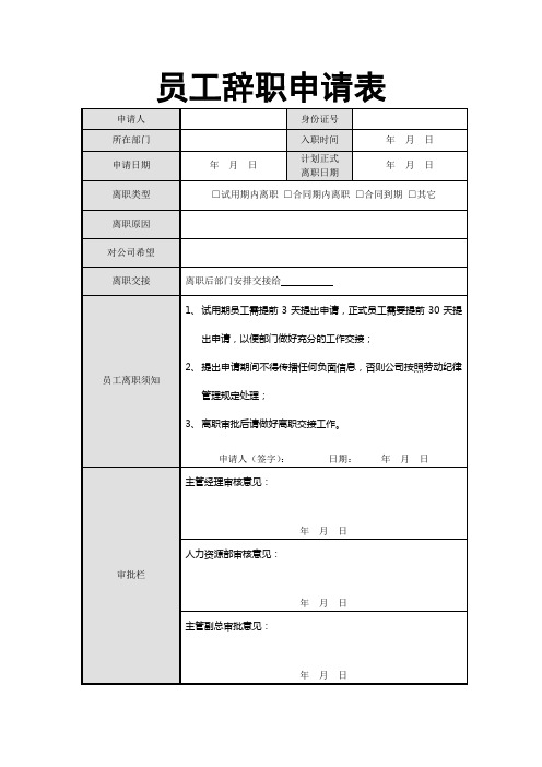 (完整word版)员工辞职申请表(免费下载)