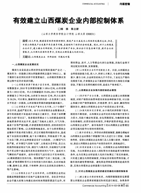 有效建立山西煤炭企业内部控制体系