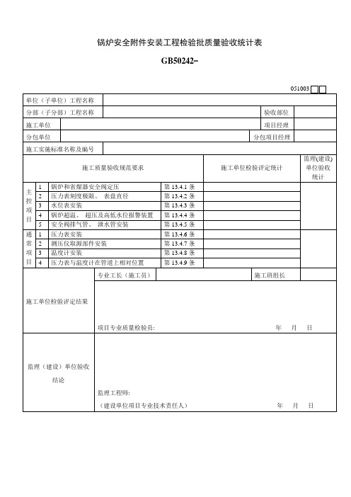 锅炉安全安装工程检验批质量验收记录表