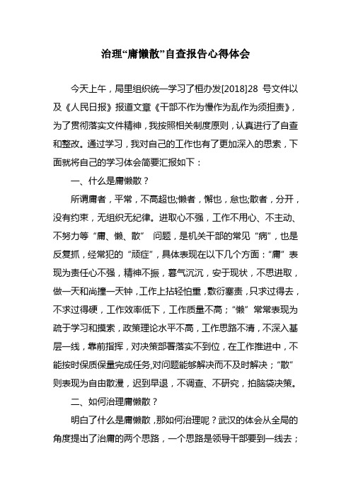 治理“庸懒散”自查报告心得体会